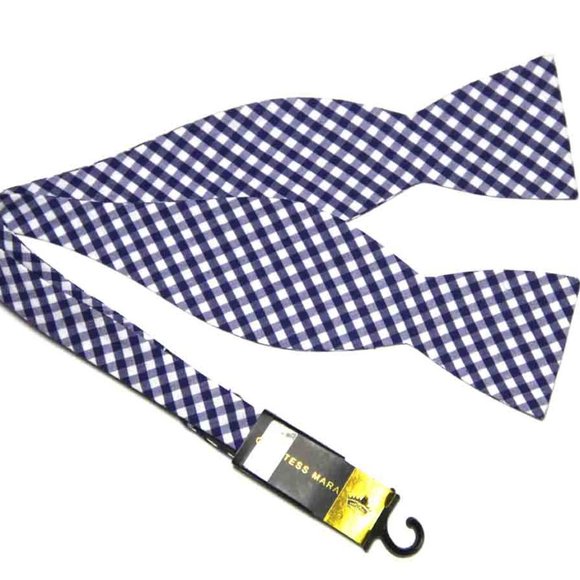 Countess Mara Bow Tie Navy Blue White Gingham Check Men's OS Adjustable - Picture 1 of 1